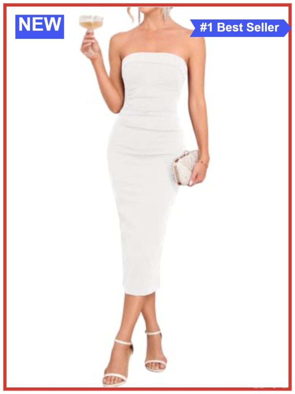 Waymaker Women's Strapless Ruched Bodycon Midi Dress Wedding Guest Cocktail